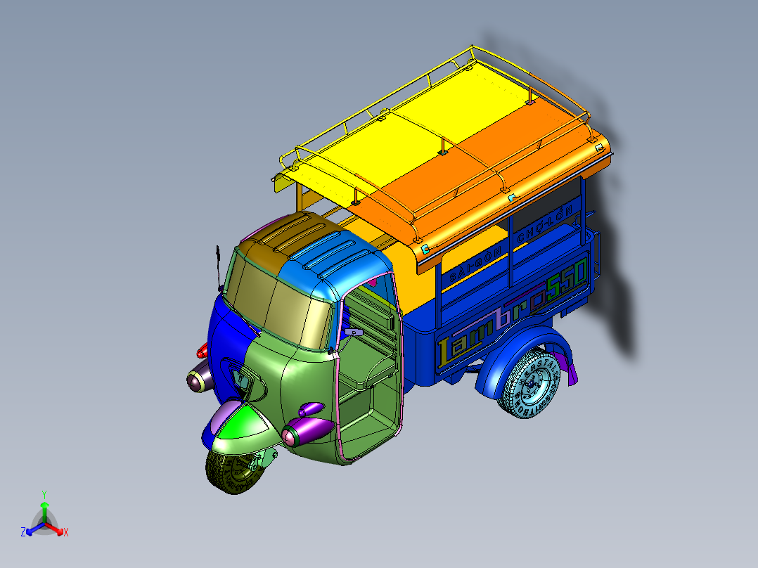 载重货运两用三轮车正等轴测图