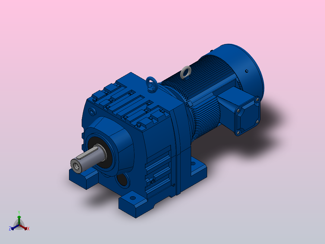 R87底脚轴伸式安装斜齿轮减速机R87-Y2.2-4P-100-M1-0°正等轴测图