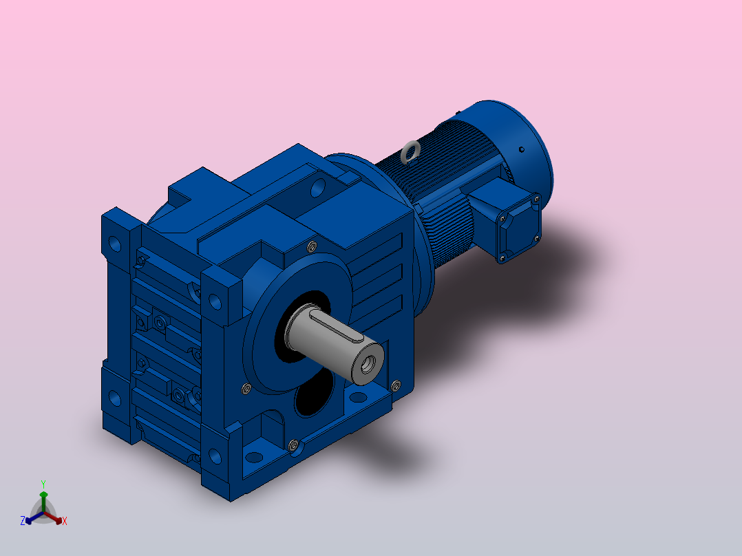 K107底脚轴伸式安装螺旋锥齿轮减速机K107-YV1.5-8P-110.83-M1-0°-A正等轴测图