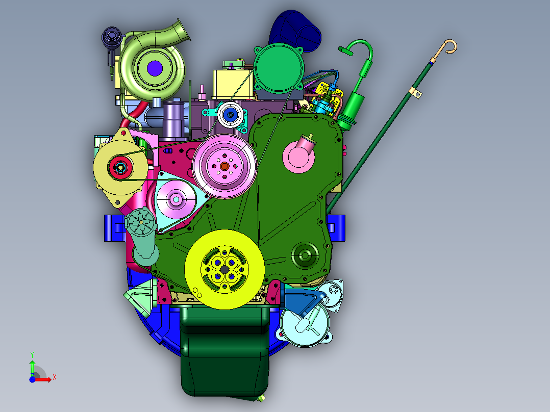 六缸增压多缸柴油引擎机前视图