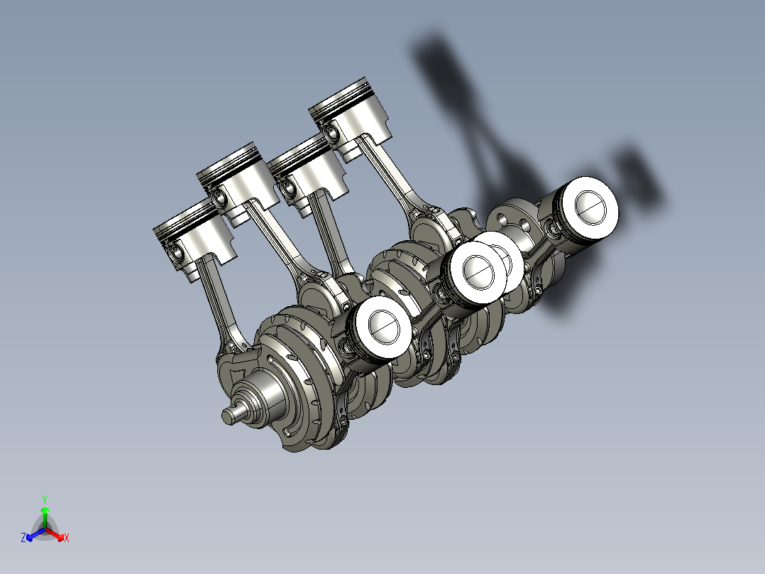 V8发动机曲轴和活塞 3D图纸 机械设备设计3D模型文件素材