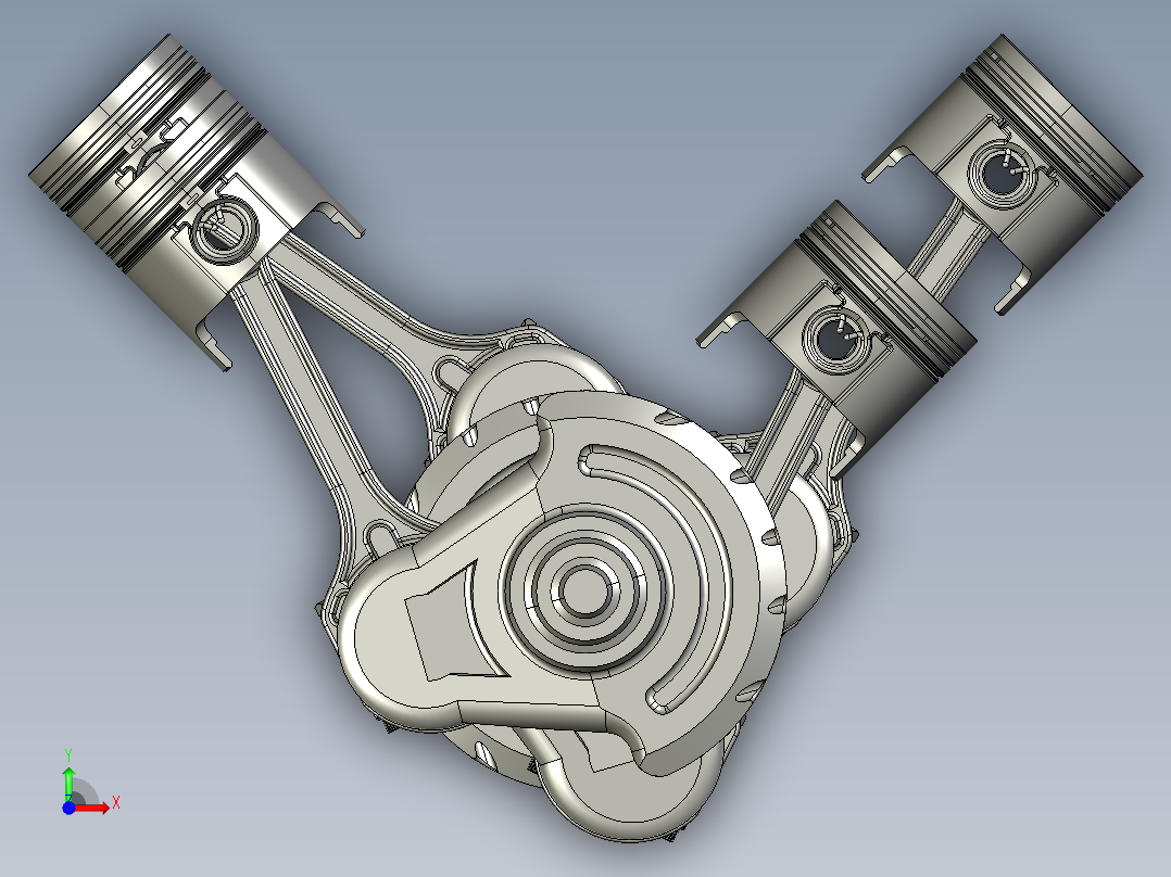 V8发动机曲轴和活塞 3D图纸 机械设备设计3D模型文件素材前视图