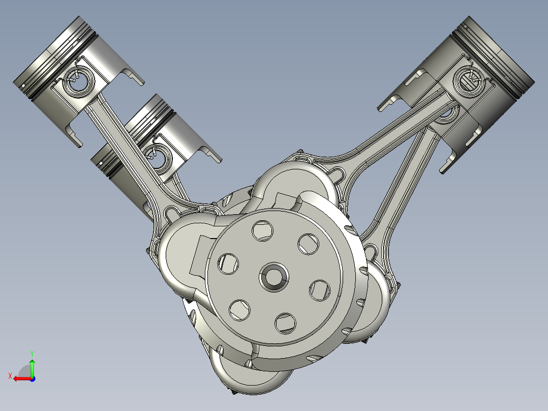 V8发动机曲轴和活塞 3D图纸 机械设备设计3D模型文件素材后视图