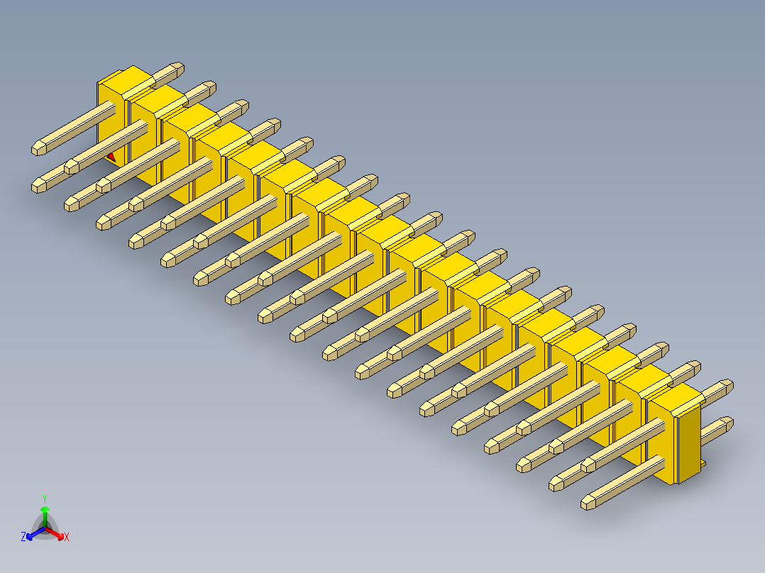 彩色公头100mil（2.54mm）系列-DS1021_yellow_2x18p_100mil_Type1_rev1.0主视图