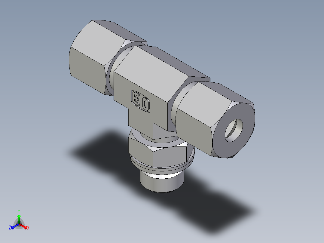 卡套式工业通用硬管接头EO_Adjustable_locknut_branch_tee_TEE08ZSMCF主视图