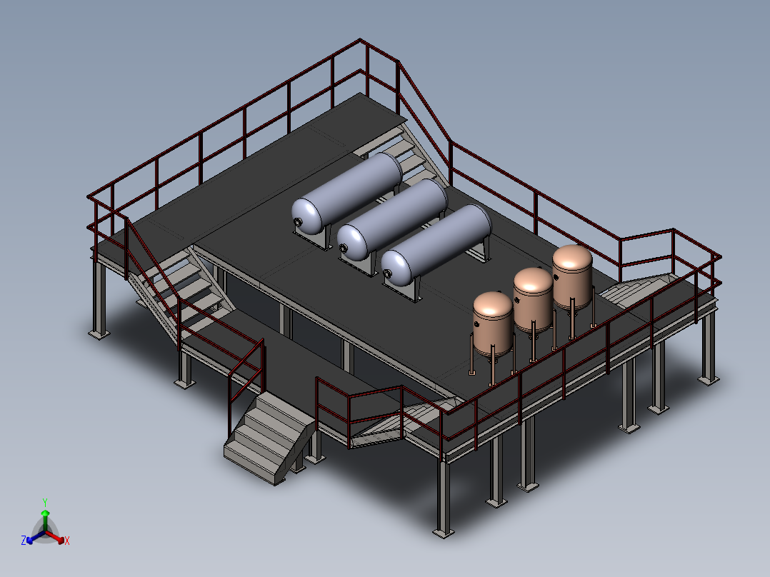 反应罐的平台正等轴测图