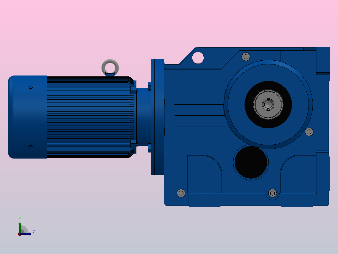 K97底脚轴伸式安装螺旋锥齿轮减速机K97-YV0.75-8P-152.31-M1-0°-A+B左视图