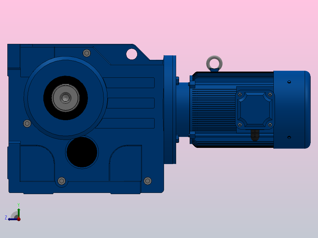 K97底脚轴伸式安装螺旋锥齿轮减速机K97-YV0.75-8P-152.31-M1-0°-A+B右视图