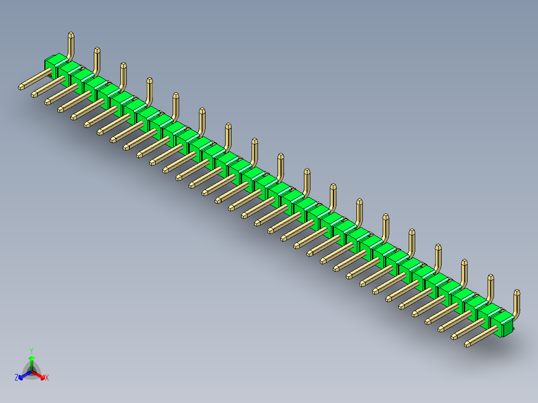 彩色公排针 100mil 2.54mm 系列-DS1022_green_35p_100mil_Type_SMT_R1_rev1.0正等轴测图