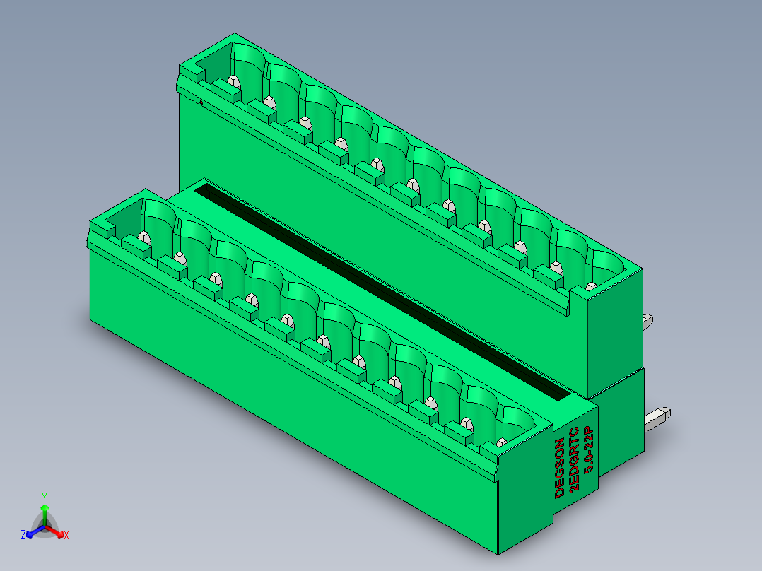 DEGSON 2EDG 系列 5.0mm 可插拔接线端子组-2EDGRTC-5.0-22P-14-00AH正等轴测图