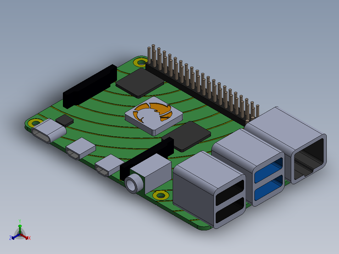 A0003967-树莓派 4B 型号正等轴测图