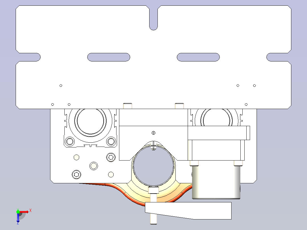 一款立柱气动焊接夹具3D设计俯视图