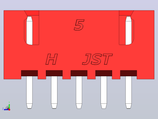 连接器红色JST XH 5针2.54 mm右视缩略图
