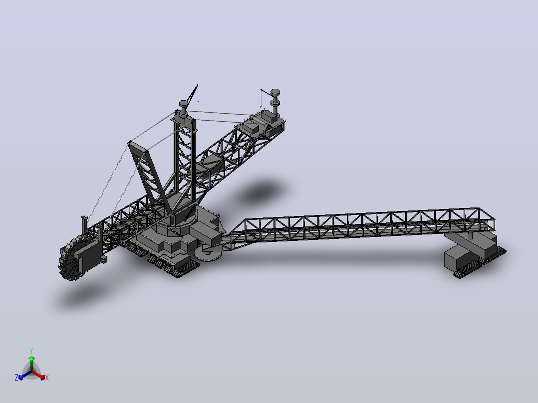 288型轮斗挖掘机简易模型3D图纸 Solidworks设计主视图