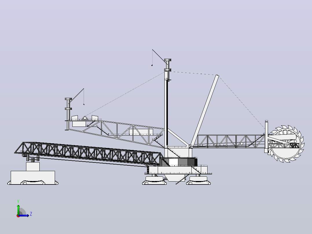 288型轮斗挖掘机简易模型3D图纸 Solidworks设计左视图