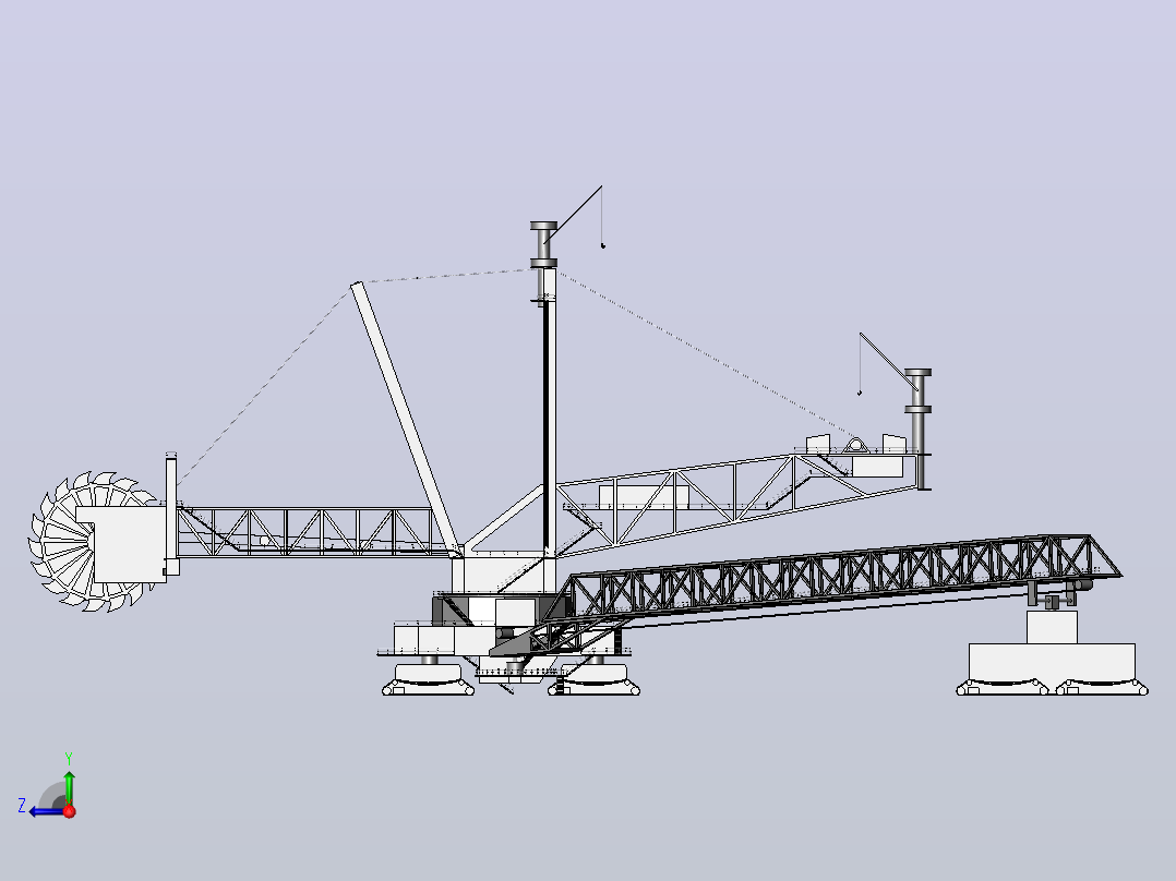 288型轮斗挖掘机简易模型3D图纸 Solidworks设计右视图