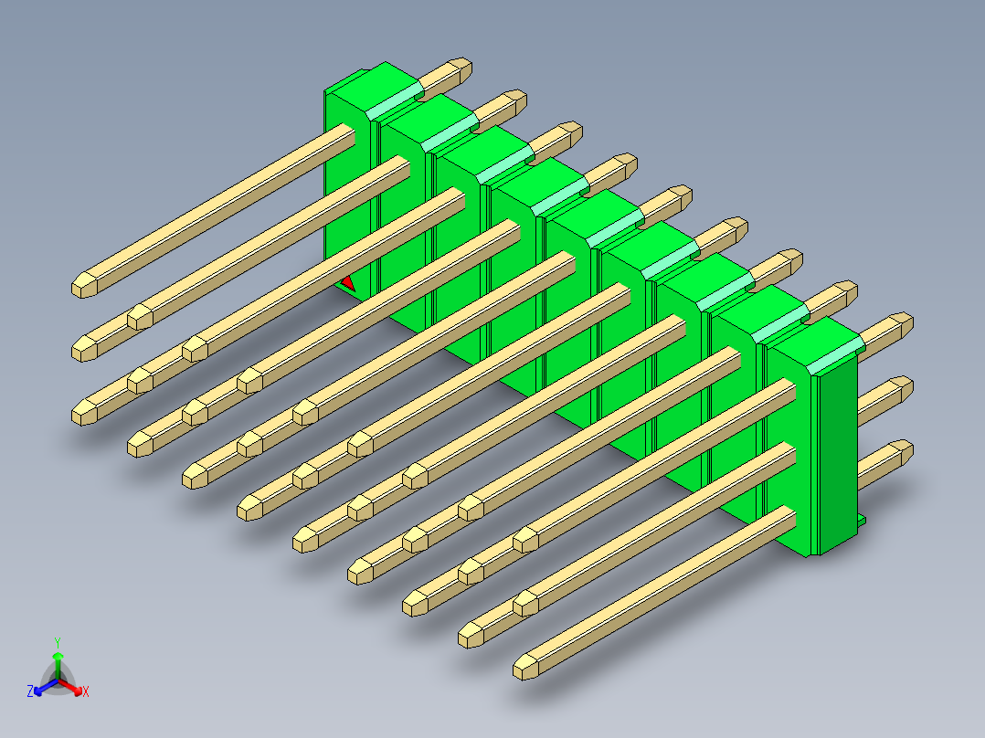 彩色公头100mil（2.54mm）系列-DS1021_green_3x09p_100mil_Type5_rev1.0主视图