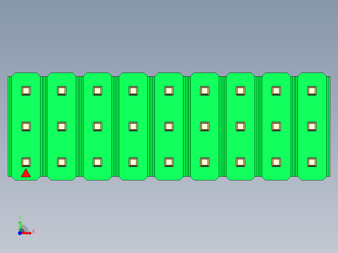 彩色公头100mil（2.54mm）系列-DS1021_green_3x09p_100mil_Type5_rev1.0前视图