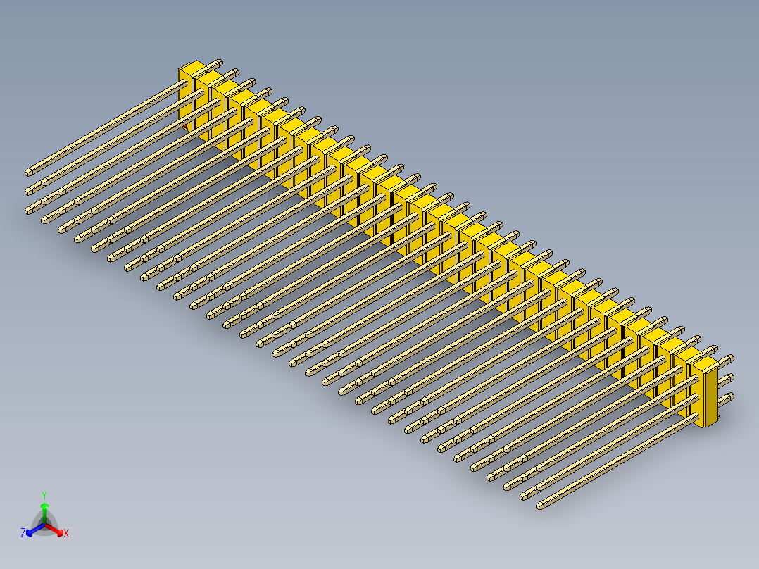 彩色公头100mil（2.54mm）系列-DS1021_yellow_3x32p_100mil_Type43_rev1.0正等轴测图