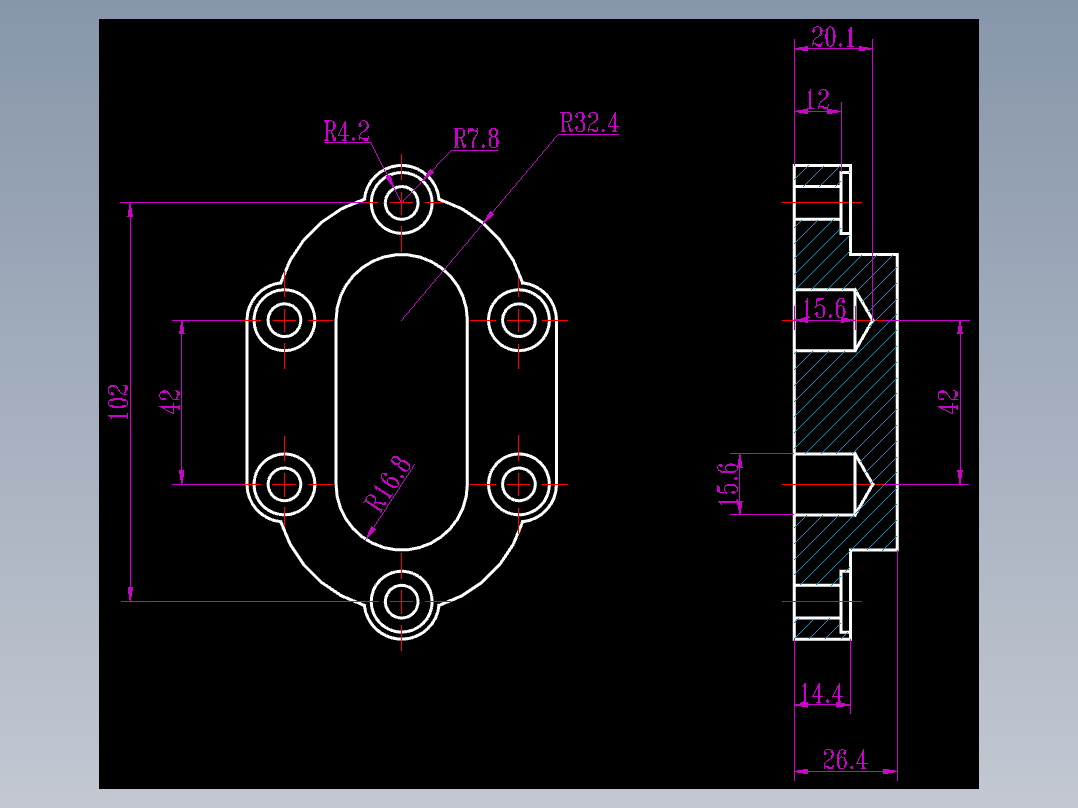 CAD格式机械制图二维100例练习-45 泵盖二视图