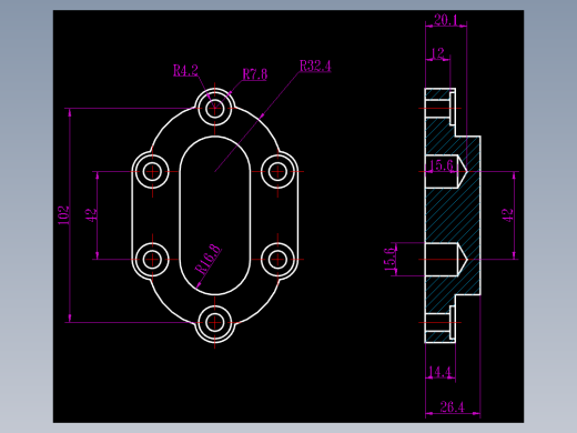 CAD格式机械制图二维100例练习-45 泵盖二视图