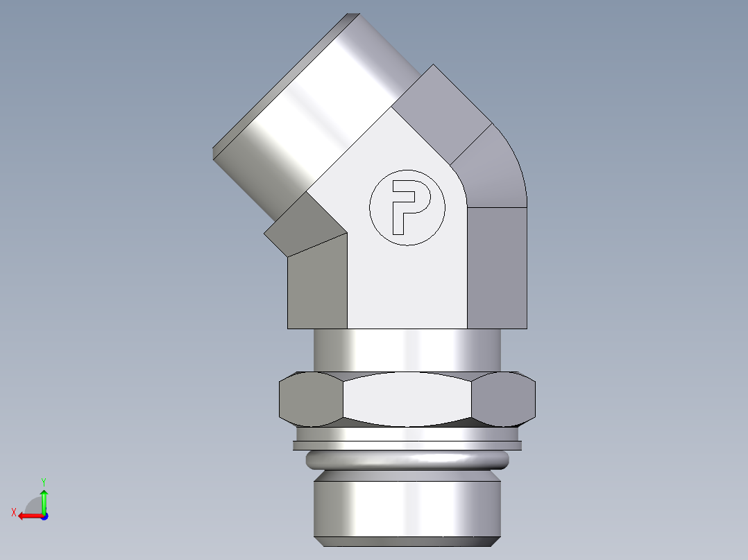卡套式工业通用硬管接头EO_Adjustable_locknut_45_deg_elbow_VEE22LM27X2OROMDCF后视图
