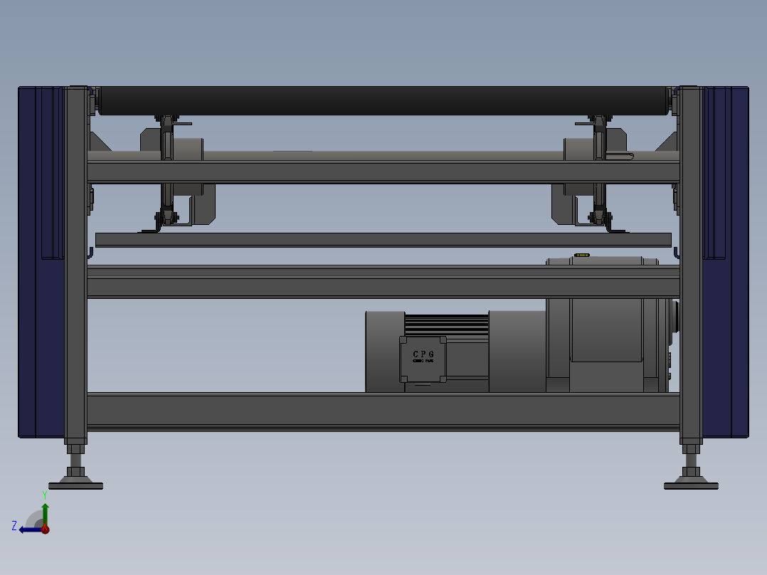 宽板链输送线3D图纸 机械设计参考资料设计3d图纸右视图