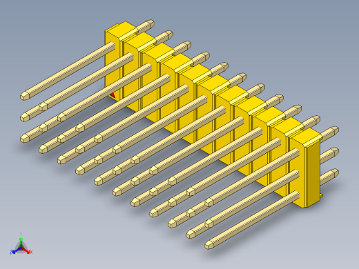 彩色公头100mil（2.54mm）系列-DS1021_yellow_3x11p_100mil_Type5_rev1.0正等轴测缩略图