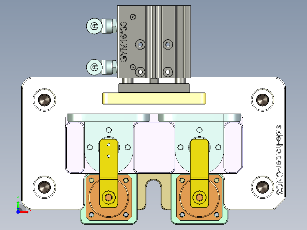 三轴小型不锈钢铰链支架铣端面CNC治具模型前视图