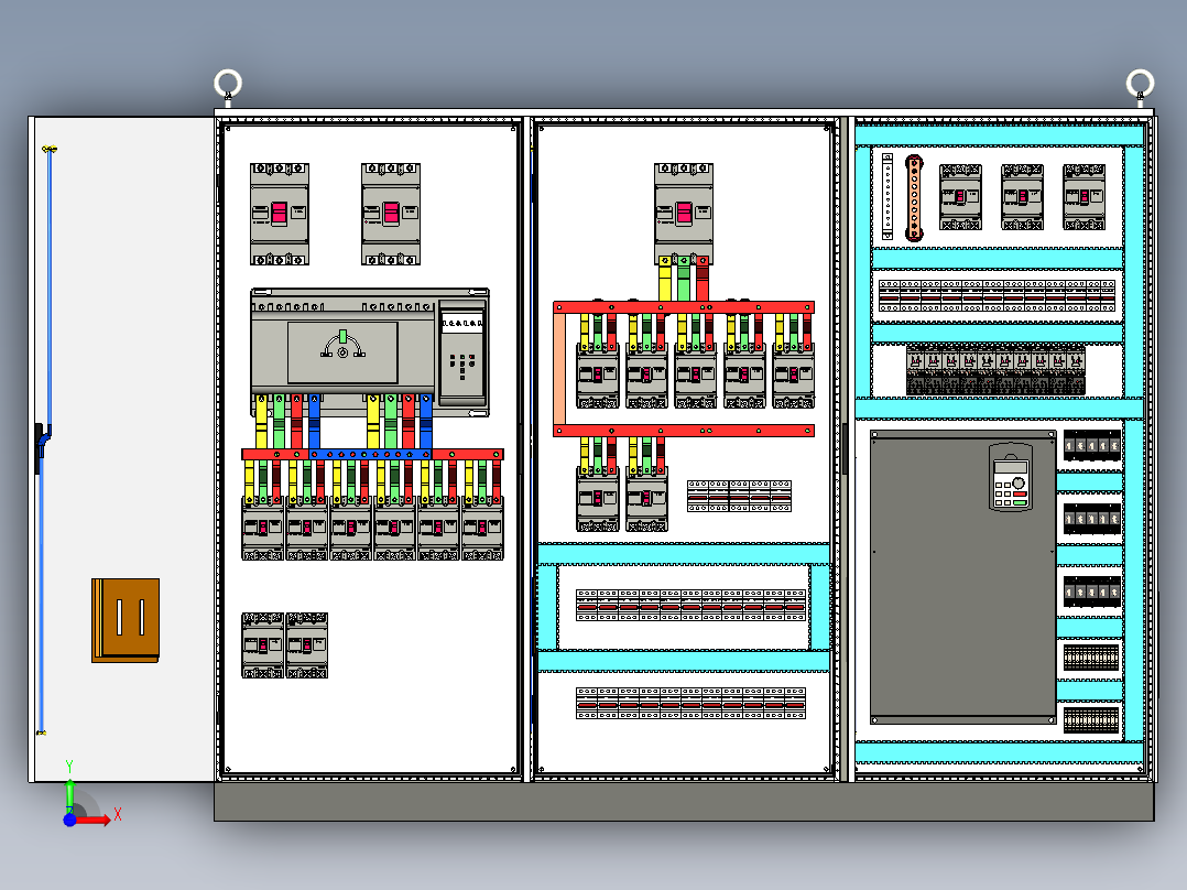 三柜组装双电源630A正装变频器控制柜 55395前视图