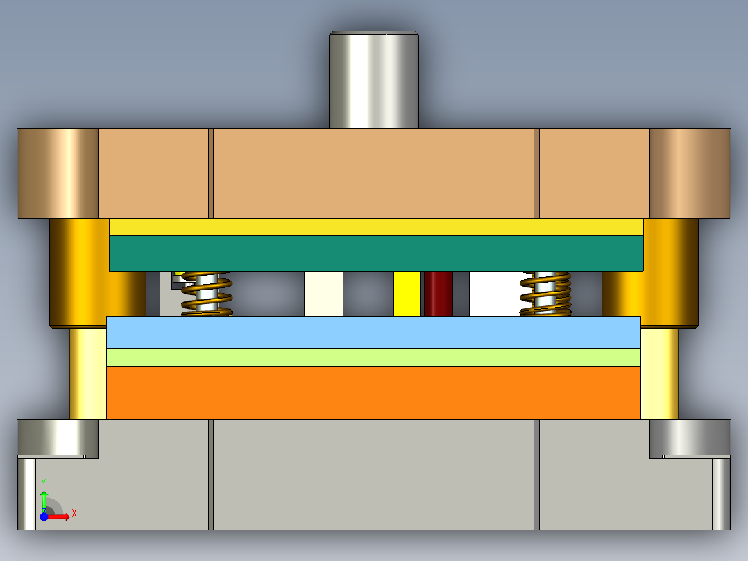 前门锁环螺母板盒级进模前视图