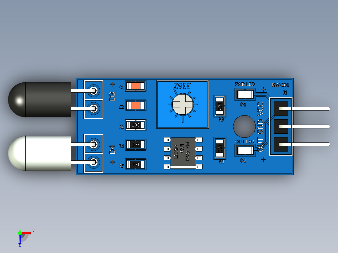 红外传感器LM393俯视图