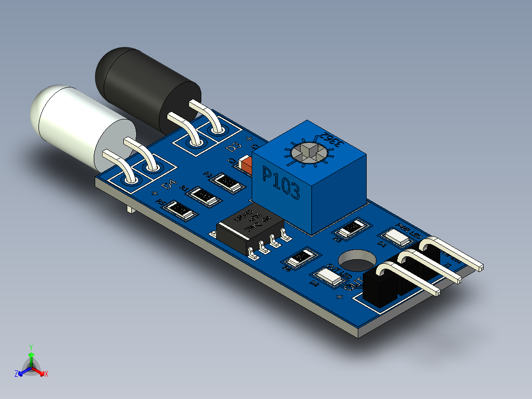 红外传感器LM393正等轴测图