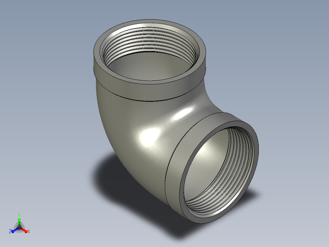 螺纹管弯头-90°等径 DN40正等轴测图
