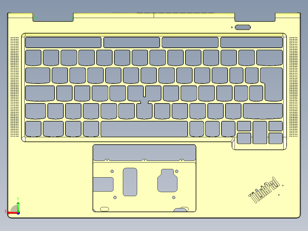 THINKPAD电脑键盘框铣内腔程序模型后视图