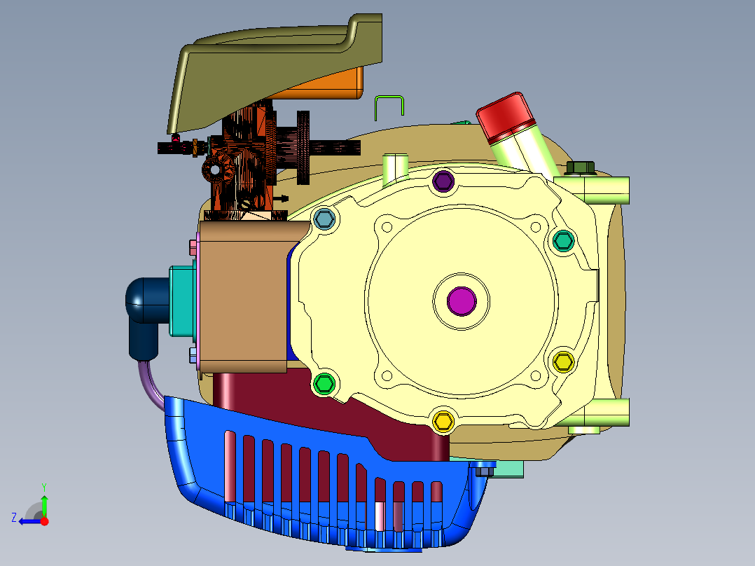 农林业水平轴发动机右视图