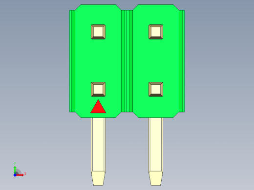 彩色公排针 100mil 2.54mm 系列-DS1022_green_2x02p_100mil_TypeD_rev1.0前视缩略图