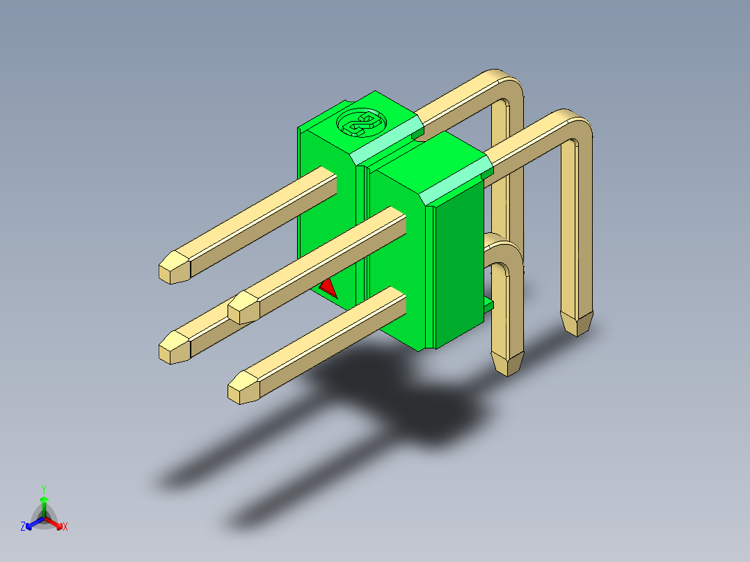 彩色公排针 100mil 2.54mm 系列-DS1022_green_2x02p_100mil_TypeD_rev1.0正等轴测图