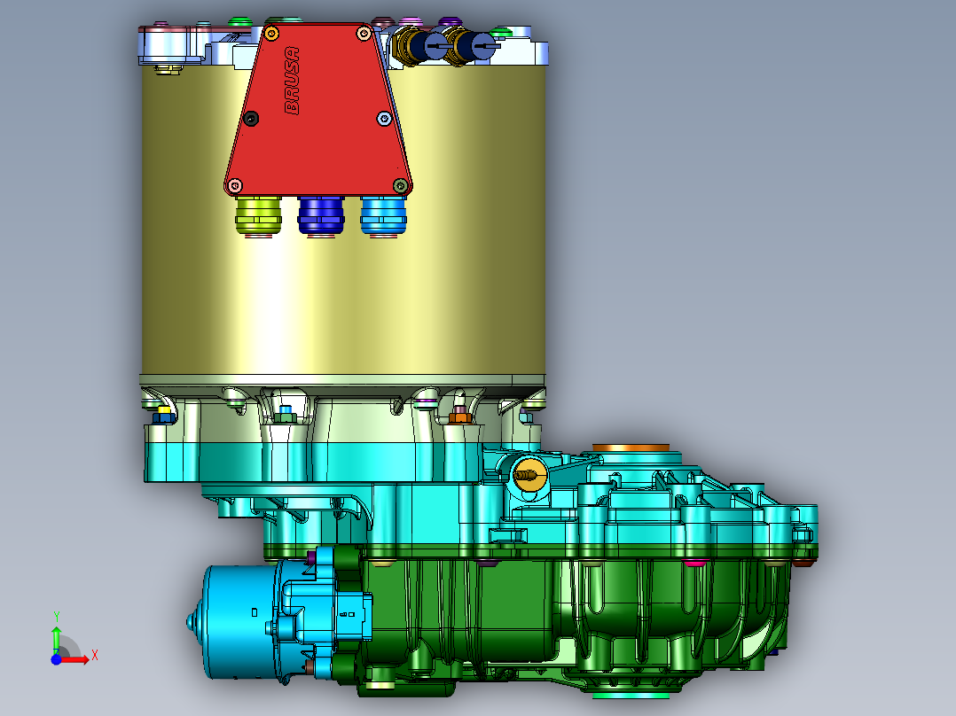 电动汽车电机变速箱传动系统前视图