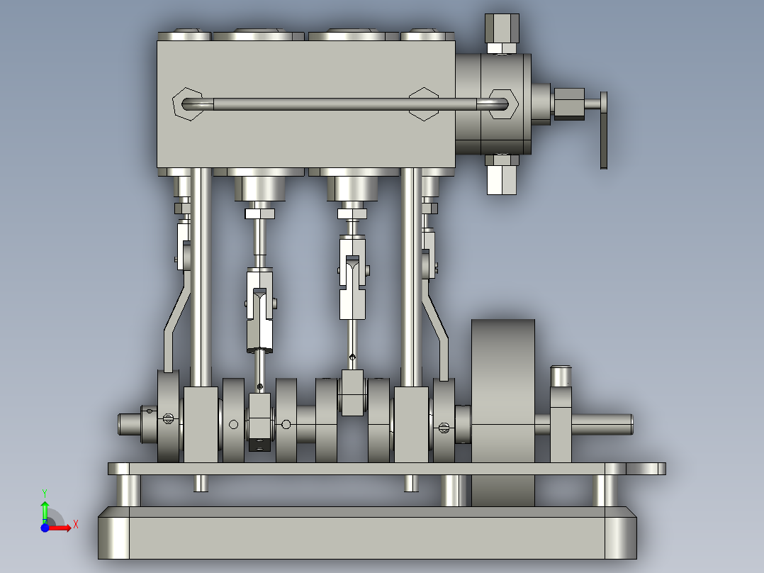2缸立式船用蒸汽机前视图