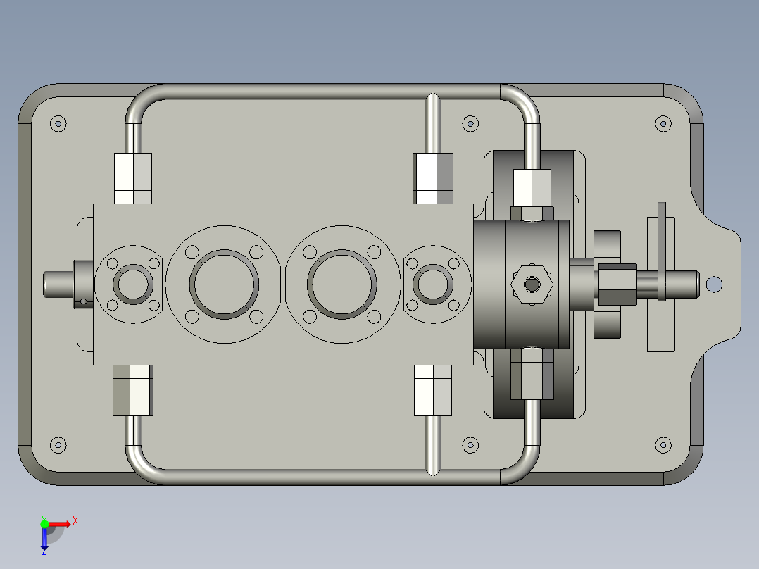 2缸立式船用蒸汽机俯视图