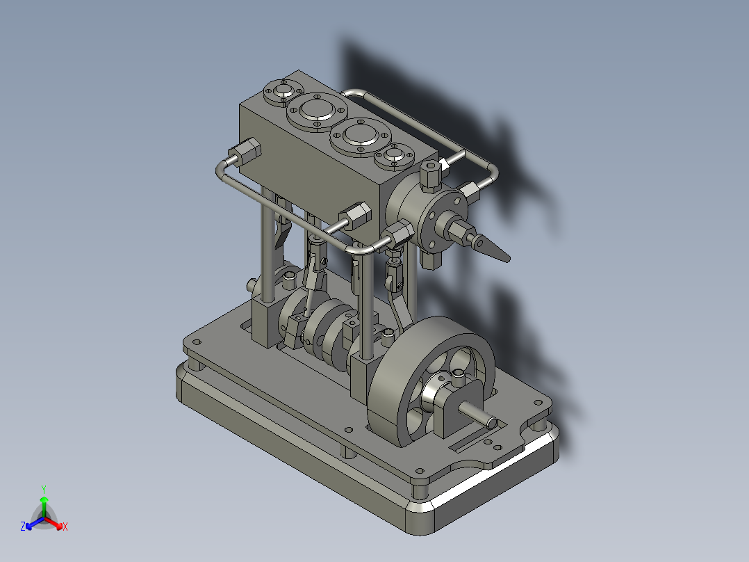 2缸立式船用蒸汽机正等轴测图