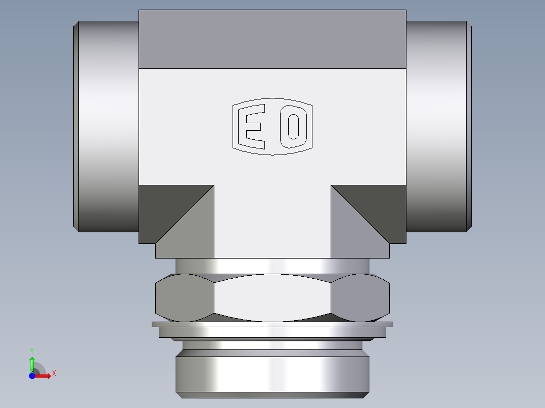 卡套式工业通用硬管接头EO_Adjustable_locknut_branch_tee_TEE42LROMDCF前视图
