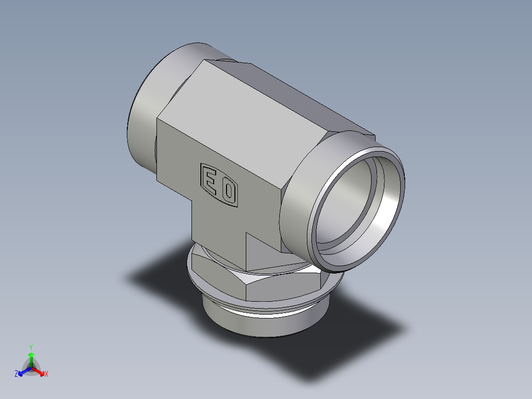 卡套式工业通用硬管接头EO_Adjustable_locknut_branch_tee_TEE42LROMDCF正等轴测图