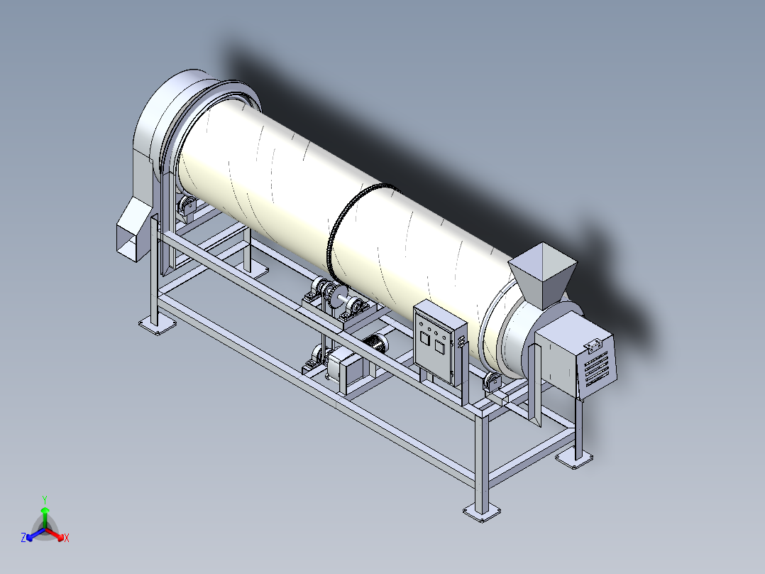 回转滚筒干燥机三维模型正等轴测图