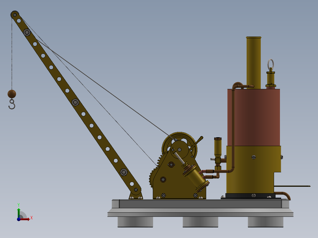 蒸汽起重机结构模型3D图纸 Solidworks设计前视图