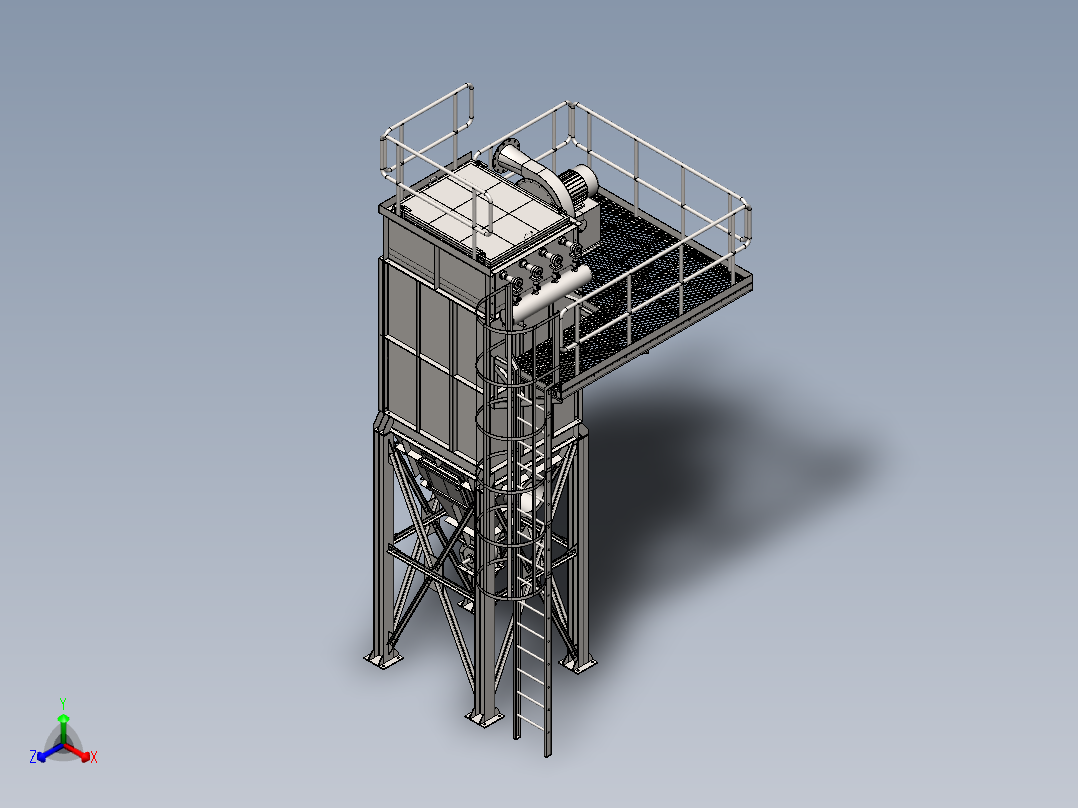 除尘器采用褶裥袋模型sw17可编辑正等轴测图