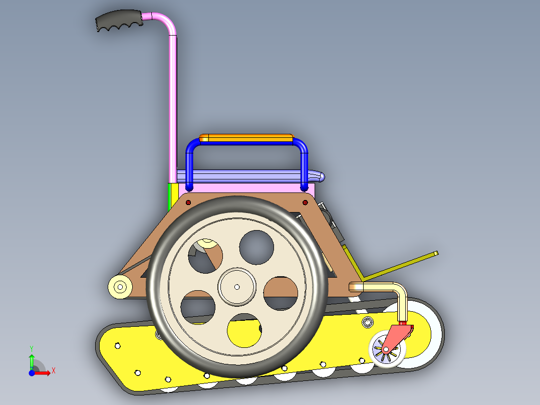 履带爬楼梯电动轮椅设计含三维二维说明书前视图