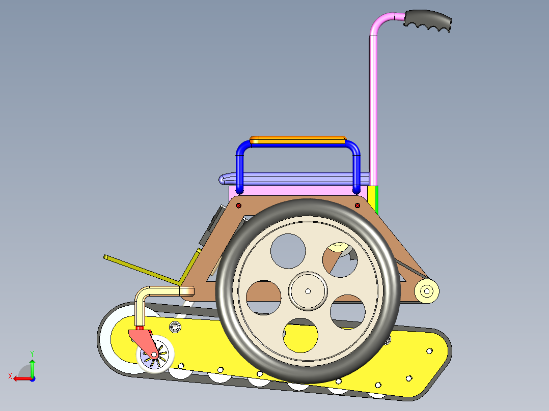 履带爬楼梯电动轮椅设计含三维二维说明书后视图