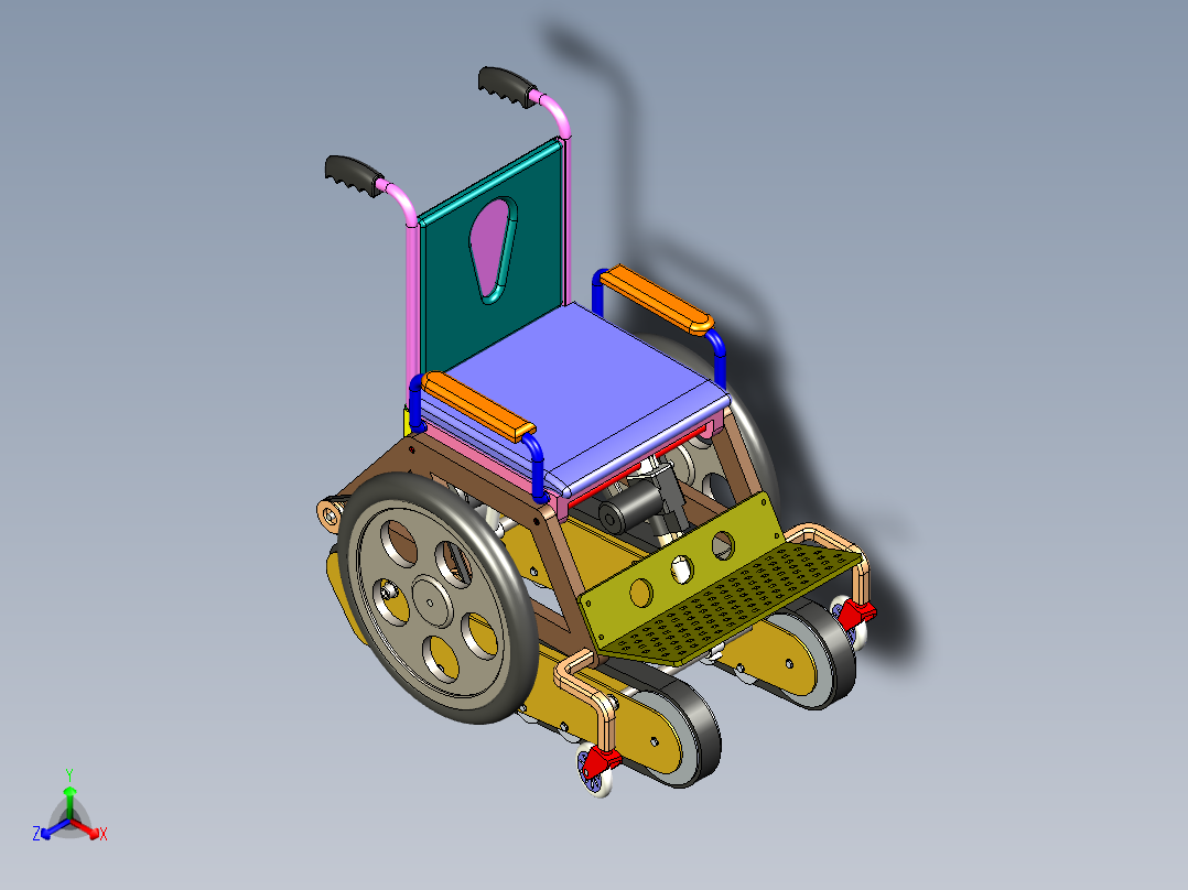 履带爬楼梯电动轮椅设计含三维二维说明书正等轴测图